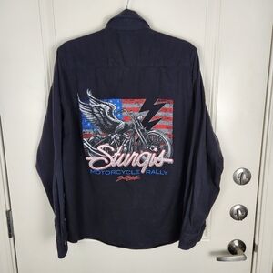 Hot Leathers Men Flannel Shirt Long Sleeve Black Sturqis Motorcycle Rally Size L